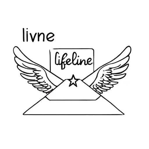 The Word Lifeline Written On A Small Envelope Along With A Star And Angel Wings