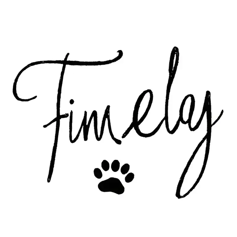 The Word Finley In Thin Cursive Writing With A Paw Print Underneath