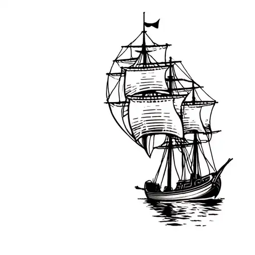 Tattoo Stencil Depicting A Colonizer Boat Sailing