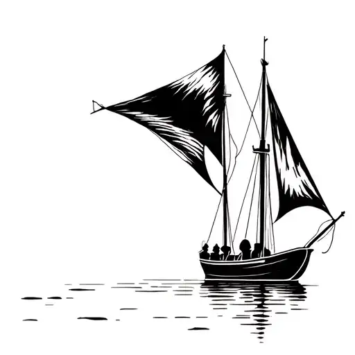 Tattoo Stencil Depicting A Colonizer Boat Sailing