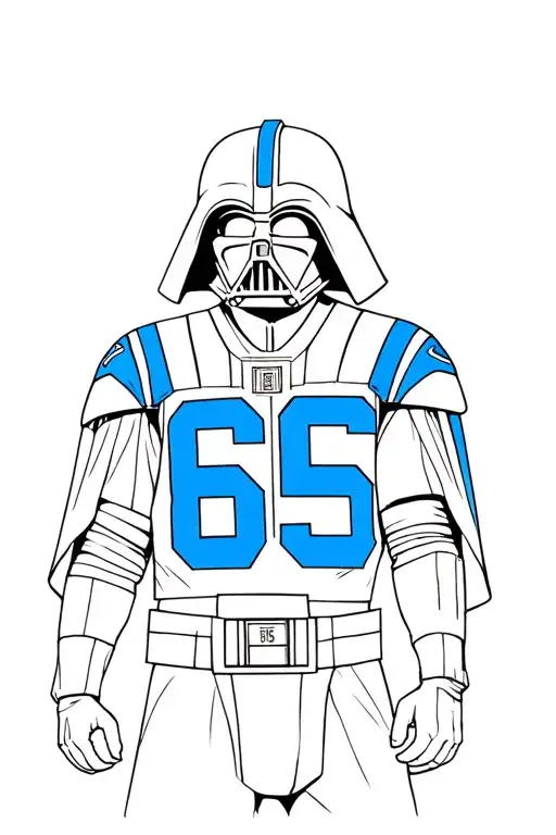 Darth Vader Wearing A Blue And White Football Jersey With The Number 65