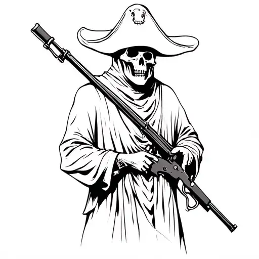 Grim Reaper Holding Rifle Looking Like Pirate Hat
