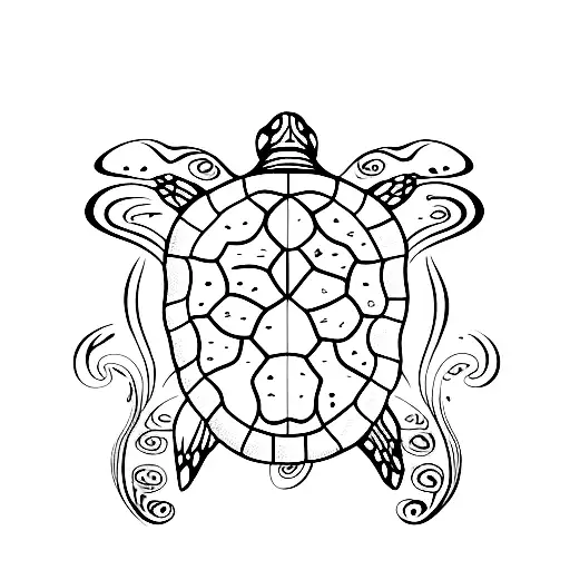 Thin-lined Sea Turtle In A Hawaiian Design With An A And C In A Wave In The Shell