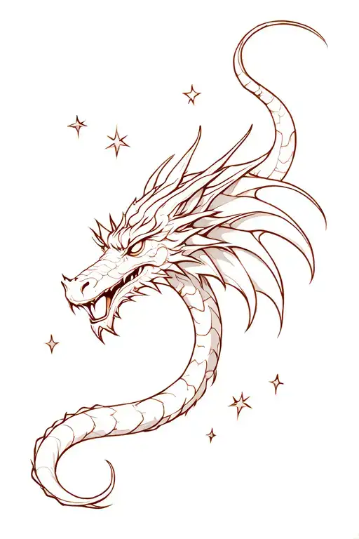 Dragon Drawn In Stars Line