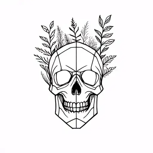 Geometric Fineline Skull With Plants