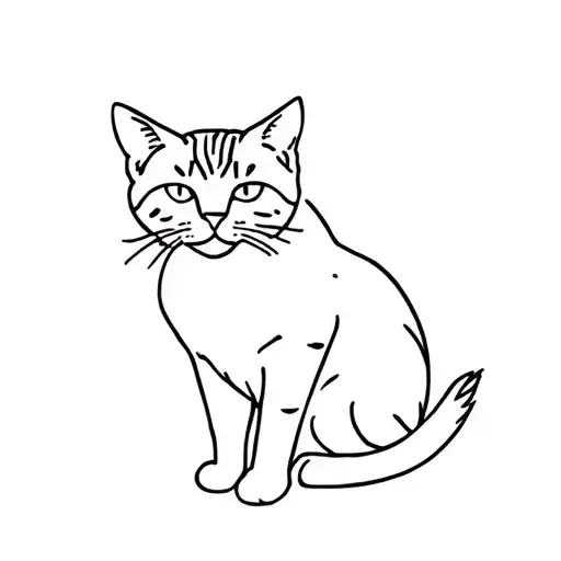 A Fine Line Tattoo Of A Tabby Cat Sitting In Lavender