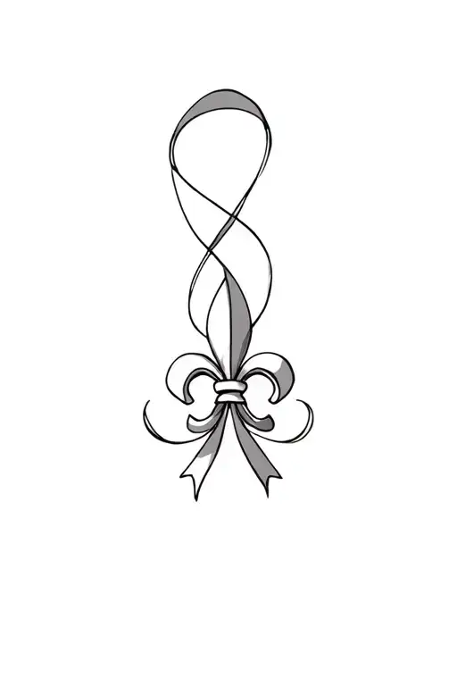 A Small Fleur De Lis In Front Of A Flowy Thin Ribbon Bow