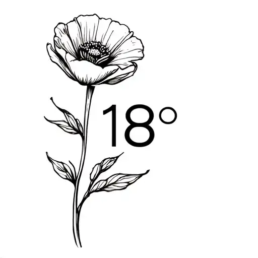 A Fine Line Poppy Flower And The Number 18
