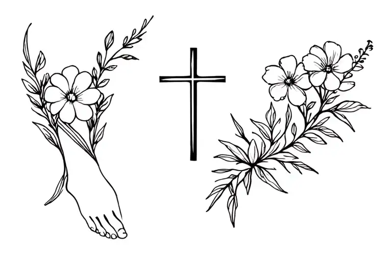 Flower Arrangements With Cross And Lines For The Top Of Foot