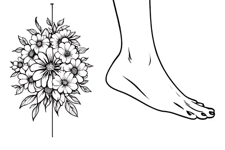 Flower Arrangements With Cross Hidden Inside And Lines For The Top Of Foot On The Side And Top