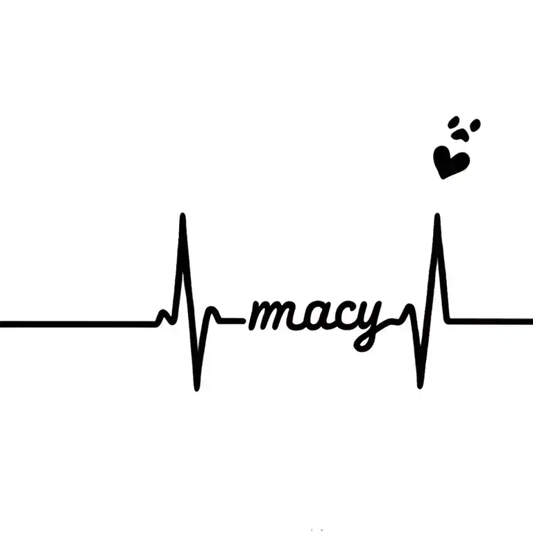 Heart Followed By Heartbeat Line Then The Word Macy Heartbeat Line And Dog Paw