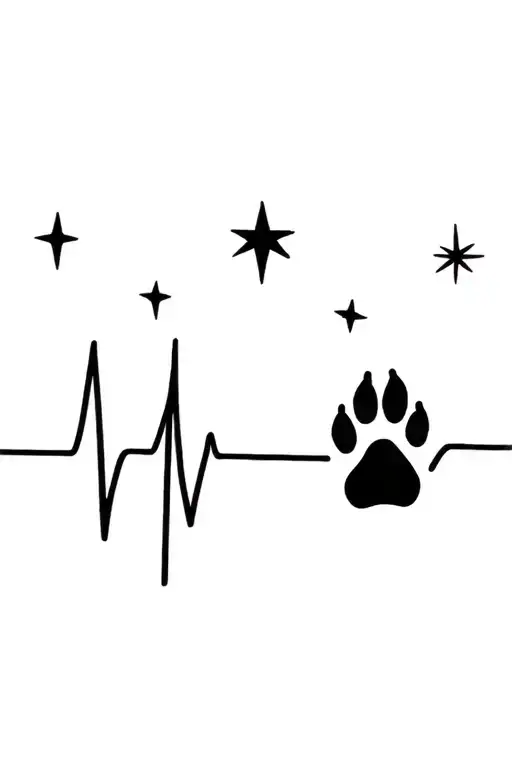 Stars Followed By Heartbeat Line Then The Word Kyra Heartbeat Line And Dog Paw