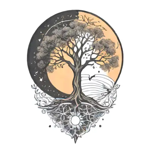 Tree Of Life And Sun And Moon