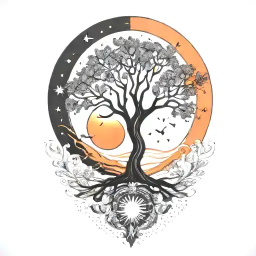 Tree Of Life And Sun And Moon