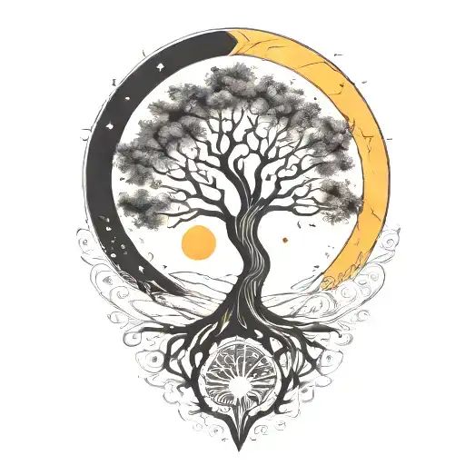 Tree Of Life And Sun And Moon