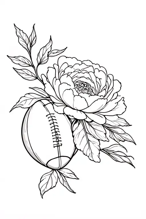 Peony With Foliage And Rugby Ball