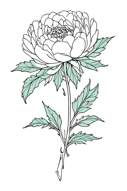 Peony With Foliage And Rugby Maori