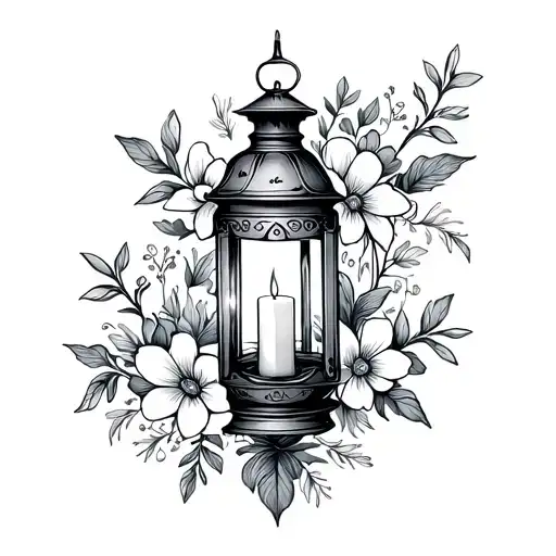 A Vintage Lantern Surrounded By Delicate Flowers Candle