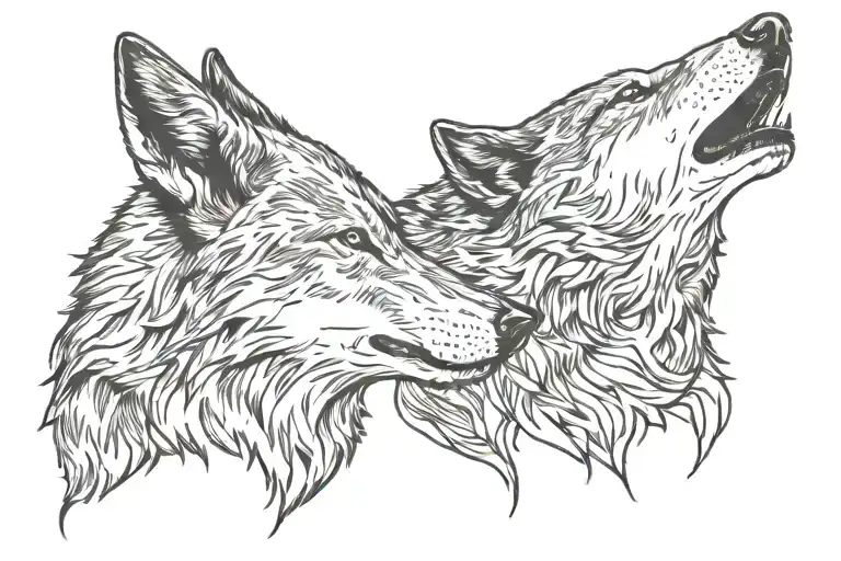 Two Wolf Head Howling Together Face