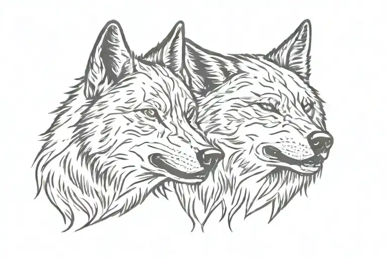 Two Wolf Head Howling Together Face
