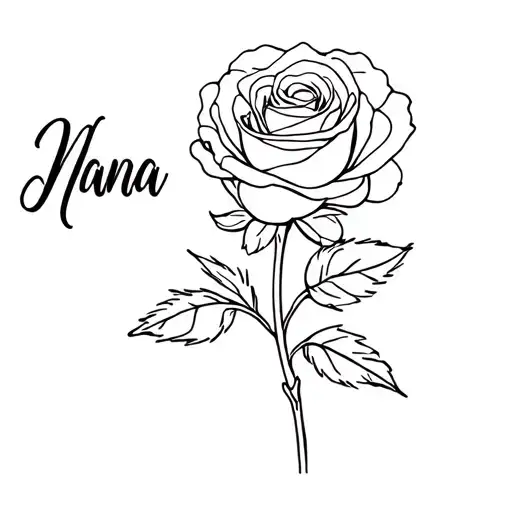 A Simple Line Drawing Of A Rose With The Stem Spelling Nana In Cursive