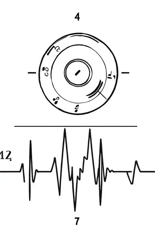 Music Disc Above Lasy Play Pause Jest Burton And Under That Ekg Line With Numbers 4 And 7
