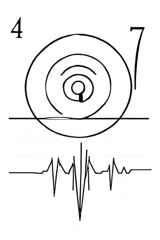 Music Disc Above Lasy Play Pause Jest Burton And Under That Ekg Line With Numbers 4 And 7
