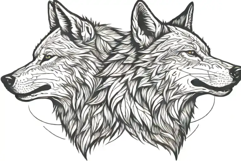 Two Wolf Head Howling Lateral View