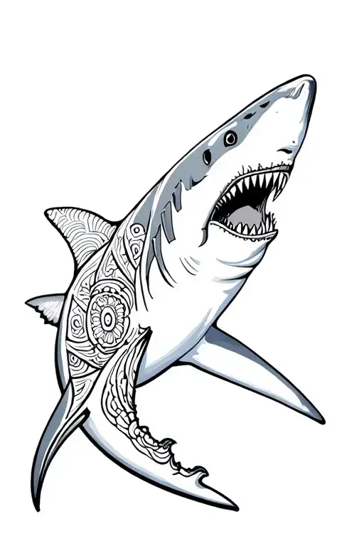 Great White Shark Mandala Design Incorporating