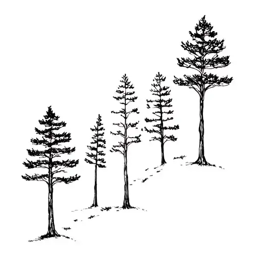 5 Douglas Fur Trees In A Line