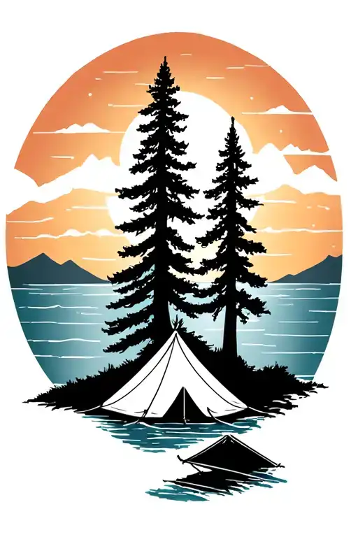 Sitka Trees Camping Tent Ocean Sunset
