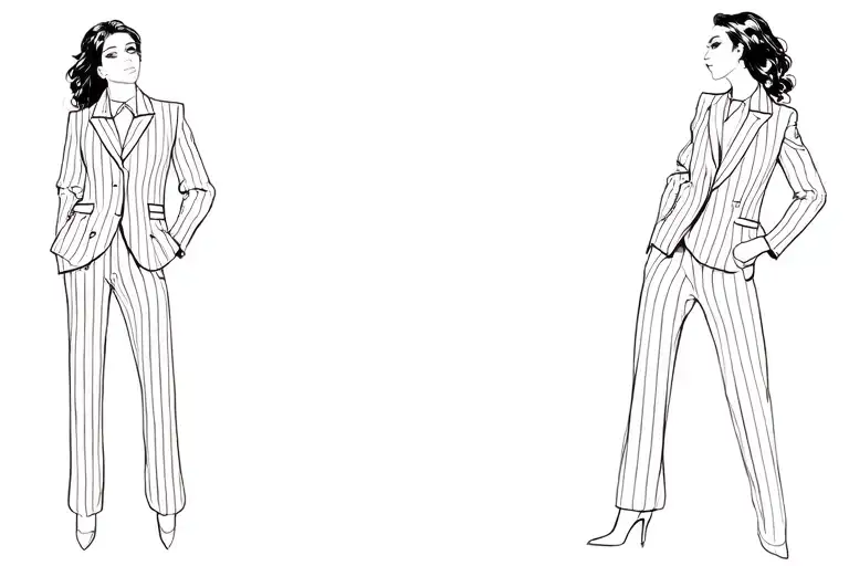 Woman Standing In A Pinstriped Suit