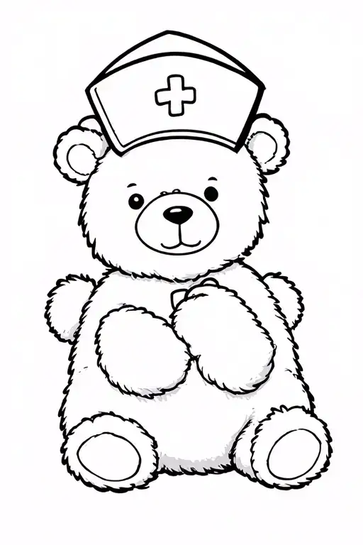 Old Nurse Cap And Fuzzy Teddy Bear Sitting