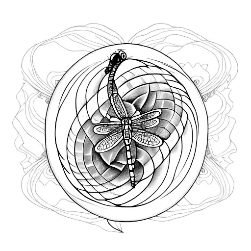 Dragonfly-shaped Inside An Hourglass With A Head Formed By A Ying Yang