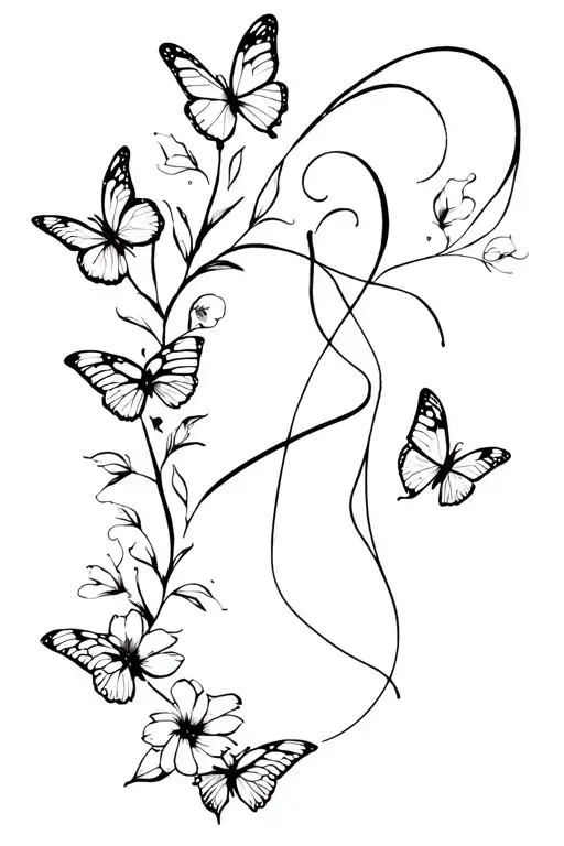 Flowers And Butterflies Forming Along Back