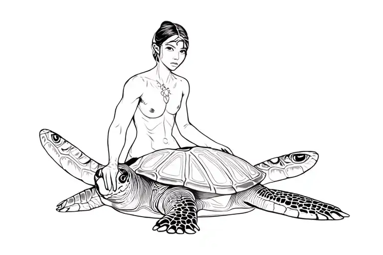 Phillipine Macac Serious Face Sitting On A Sea Turtle