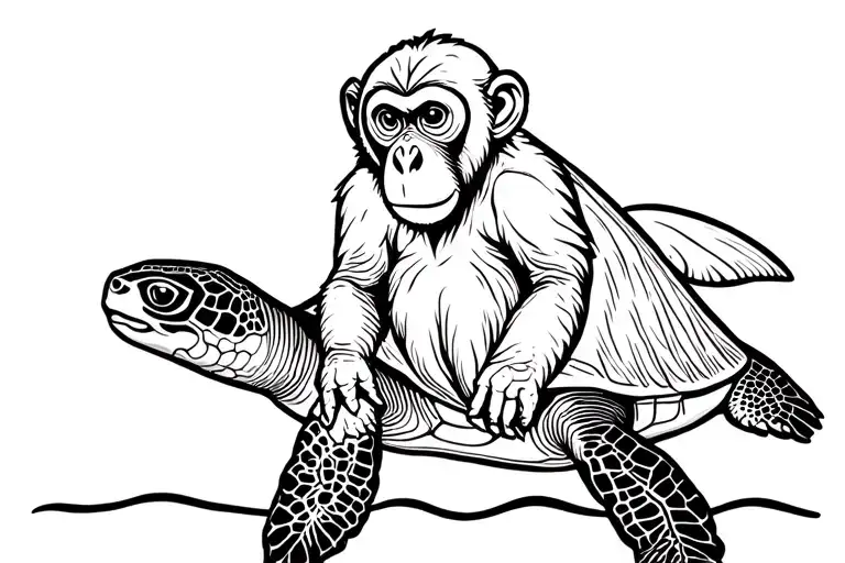Phillipine Monkey Serious Face Sitting On A Sea Turtle