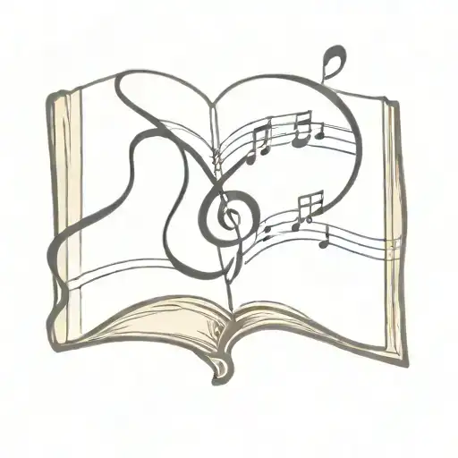 A Minimalist Tattoo Of An Open Book With Musical Notes Intertwined In The Pages