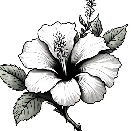 Hibiscus With Stem Simple Outline