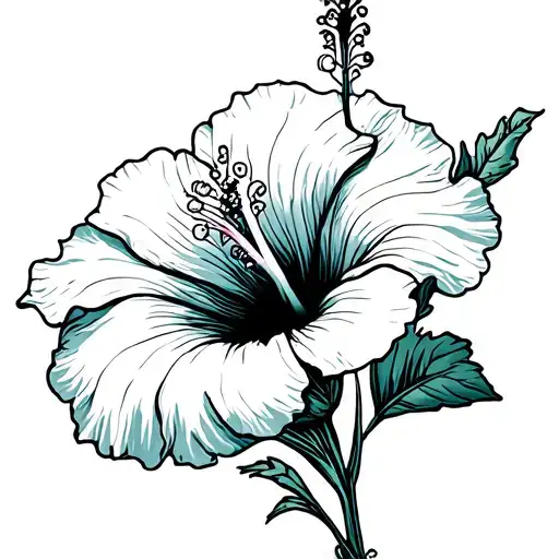 Hibiscus With Stem Simple Outline