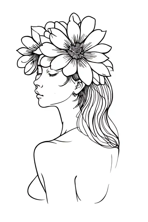 Adult Woman With Flower Head Stylized