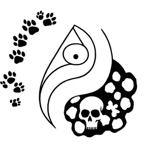 Ying And Yang With Dog Paw Prints And Skulls With Triangle