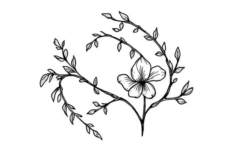 Small Fine Line Tramp Stamp With Branches Vines And Iris Flower