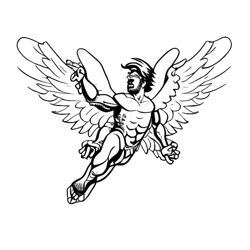 A Minimalist Tattoo Of Icarus Flying Towards The Sun With Open Book Pages As Wings