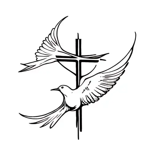 Bird Flying And Christian Cross Intertwined