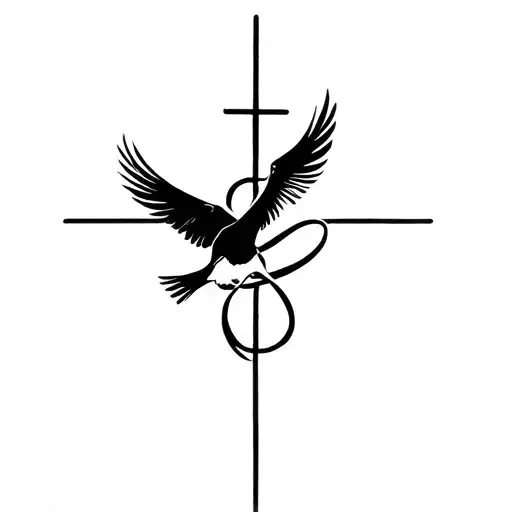 Christian Cross Intertwined One Bird Flying Towards