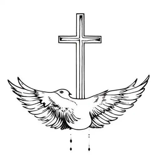 Christian Cross And One Bird Flying Towards