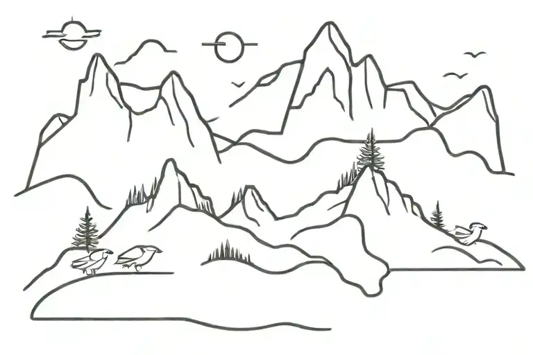 Sun River Bird Mountain Scene