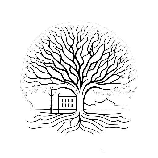 A Minimalist Tree With Roots Shaped Like City Buildings
