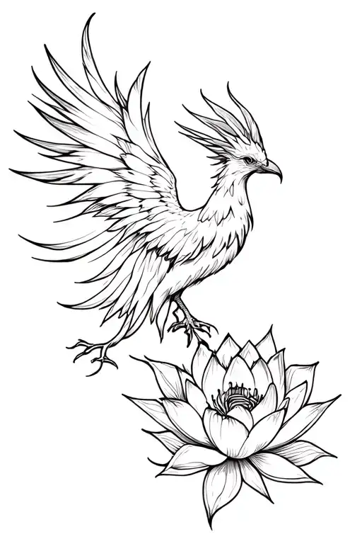 Phoenix And Black Lotus Flower
